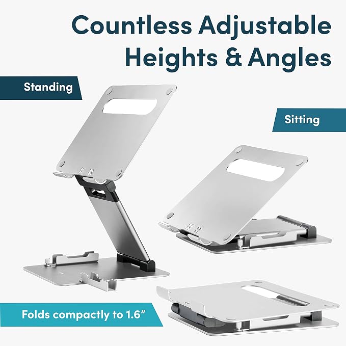 Lifelong 20" Tall Adjustable Laptop Stand with Phone & Tablet Holder | Ergonomic Aluminum Laptop Riser, Portable Foldable Computer Stand, Fits 10-17” Laptops for Desk - Image 3