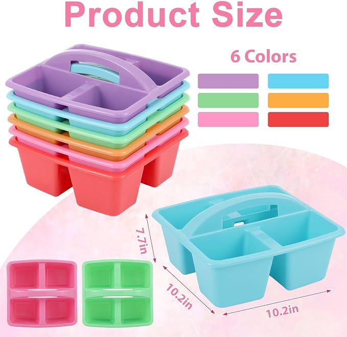 6 Pack Assorted Colors Classrooms Caddy 4 Compartment Classroom Caddy Compartment Caddies Set Table Caddies Classrooms with Handle for Classroom Organization Table Desk Office Supplies(Rainbow) - Image 2