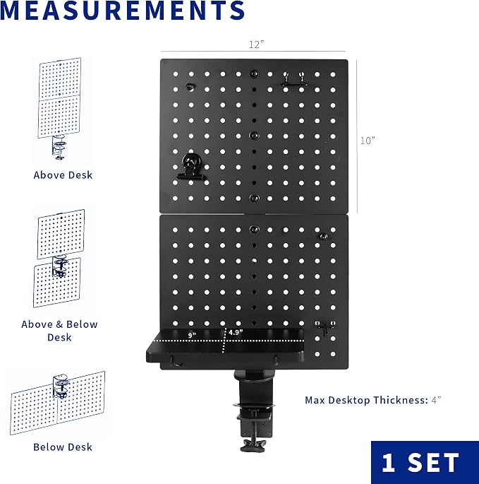 VIVO Black Clamp-on 12 x 20 inch Desk Pegboard, PP-DK12B | Steel Privacy Panel, Magnetic Peg Board, Office Accessory Organizer, Above or Under Desk Placement - Image 3