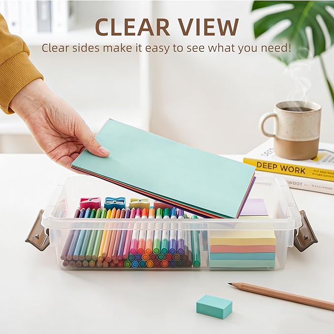 Citylife 3 PCS Plastic Storage Bins with Latching Lids Portable Project Case Clear File Box Stackable Storage Containers for Organizing B5 Paper, Photo, Document, Scrapbook - Image 4
