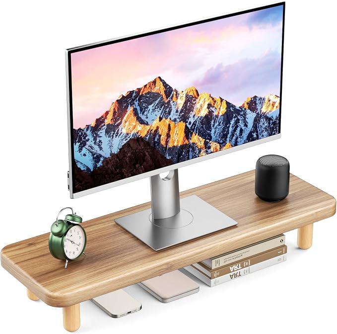Monitor Stand Riser, 24 Inch Wood Desk Organizer with Monitor Stand & Storage Computer Monitor and Laptop Riser Multifunctional Laptop Stand Desk Organizer for Office Home Screen/Laptop/PC (Light Walnut) by NestNeatHome