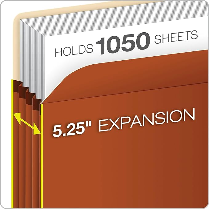 Pendaflex® Extra-Strong Acid-Free File Pockets, Letter Size, 5 1/4" Expansion, 30% Recycled, Red, Box of 50 - Image 2