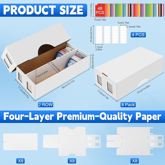 8 Pack Trading Card Storage Box, 13000+ Count Card Storage Box with 48 Card Dividers, Cardboard Card Storage Boxes Sports Card Cases Bulk Card Storage Box Trading Card Box for Basketball Sports Cards - Image 2