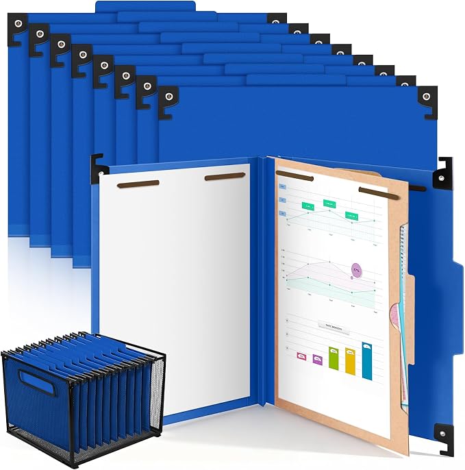 Henoyso 15 Pcs Hanging Classification Folders,1 Pocket Divider,Dark Blue | Letter Size, Hanging File Folders with 1 Pockets, 2" Expansion, 4 Prong Fasteners, 1/3 Tab Cut, 4 Sections, Pressboard Manila by Henoyso