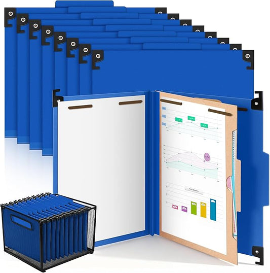 Henoyso 15 Pcs Hanging Classification Folders,1 Pocket Divider,Dark Blue | Letter Size, Hanging File Folders with 1 Pockets, 2" Expansion, 4 Prong Fasteners, 1/3 Tab Cut, 4 Sections, Pressboard Manila by Henoyso