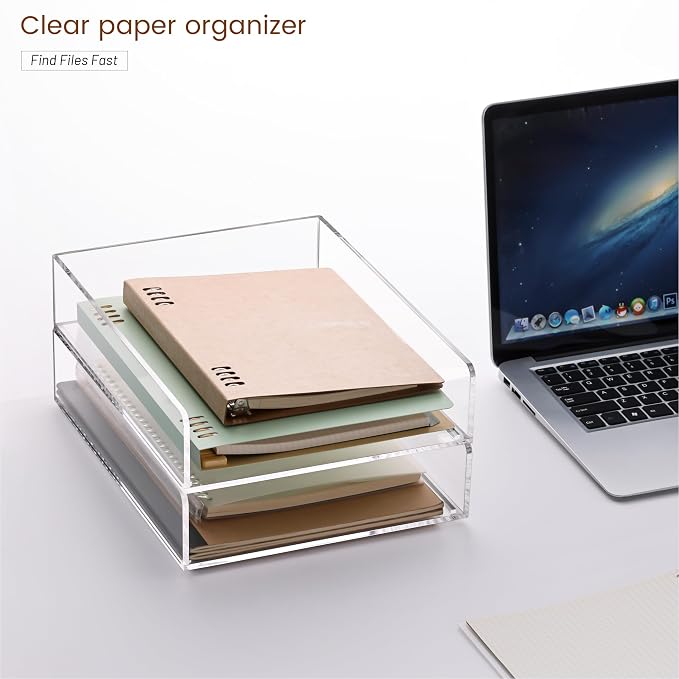 HeZone Paper Organizer Letter Tray,Acrylic Desk Organizer,Clear File Organizer for Desk,Stackable Paper Tray for Documents,A4 File Paper,Book,Bills, Crafts,Notes for Office/Classroom/Home Organization - Image 7