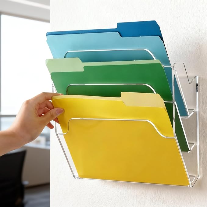 Acrylic Hanging Wall File Organizer, Clear Wall File Holder | 3 Tier Mail Organizer Wall Mounted, Folder Paper Magazine Rack for Office, Desk, School - Image 5
