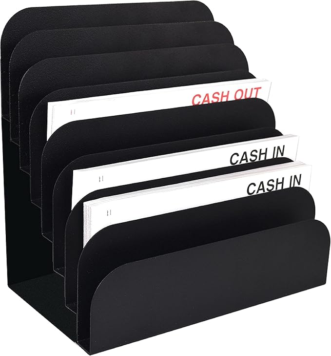 BankSupplies STEELMASTER Steel Cashier Pad Rack - 8 Slot File & Desk Organizer - Paper Organizer - Black Powder Coat Finish - Scratch & Chip-Resistant - Forms, Applications, Deposit Slips & Checks by BankSupplies