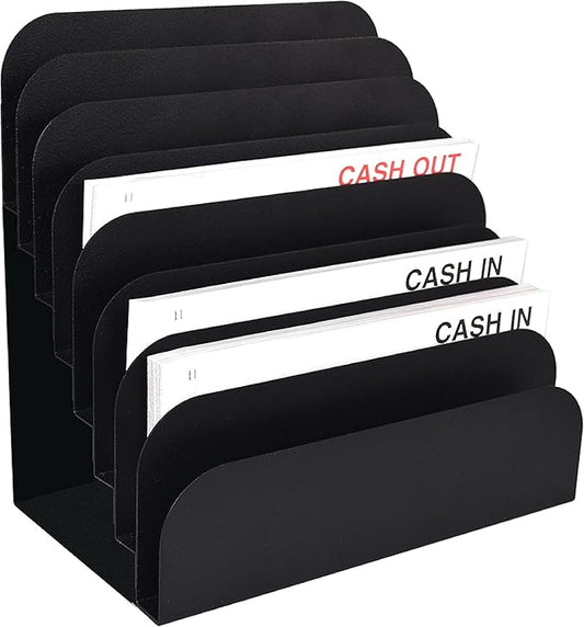 BankSupplies STEELMASTER Steel Cashier Pad Rack - 8 Slot File & Desk Organizer - Paper Organizer - Black Powder Coat Finish - Scratch & Chip-Resistant - Forms, Applications, Deposit Slips & Checks by BankSupplies