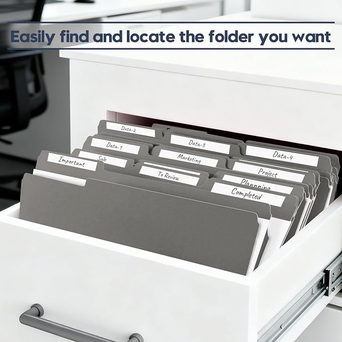 File Folders,Colored File Folders Letter Size,8.5" x 11",150 Pack 1/3 Cut Tab Bulk Folders with Blank Labels,Durable Paper Folders for Office Business School Home Use,Dark Gray - Image 6