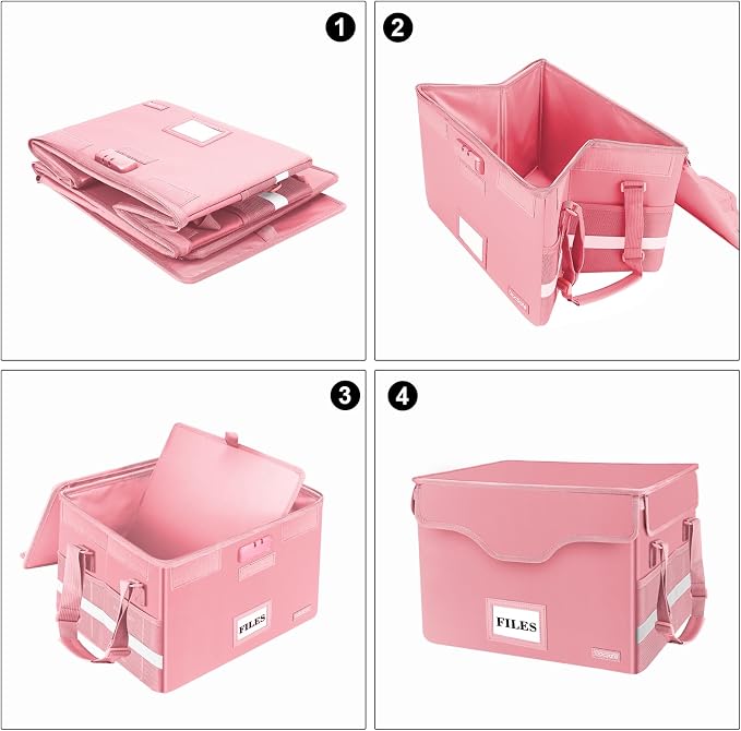 DocSafe Fireproof Document Box with Lock,File Storage Organizer with Zipper Pockets,Collapsible Portable File Box Home Office Safe Filing Cabinet with Handle for Hanging Letter/Legal Folder,Pink - Image 7