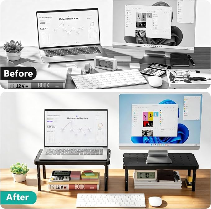WALI Dual Monitor Riser for Desk, Adjustable Laptop Riser, up to 44 lbs | Computer Monitor Stand with Airflow Vents, Fits Monitors, Notebook, Printers, for Home, Office, School (PTT001‑2), 2 Pack - Image 3
