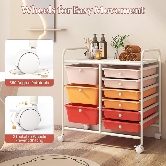 Moccha 9-Drawer Rolling Storage Cart - Under Desk Storage Drawers with wheels for Craft Art Supply Paper Salon, Scrapbook Paper Tools, Mobile Utility Cart for Classroom, Macaron - Image 7