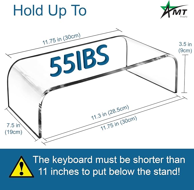 AMT Acrylic Laptop Monitor Stand & Computer Riser with Cat Keyboard Protector, Space-Saving Design, Extra Storage, Clear Shelf - Ideal for Monitors, Laptops, Printers, Desktop Decor - Image 2