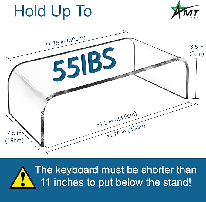 AMT 2 Pack Acrylic Laptop Monitor Stand & Computer Riser with Cat Keyboard Protector, Space-Saving Design, Extra Storage, Clear Shelf - Ideal for Monitors, Laptops, Printers, Desktop Decor - Image 2