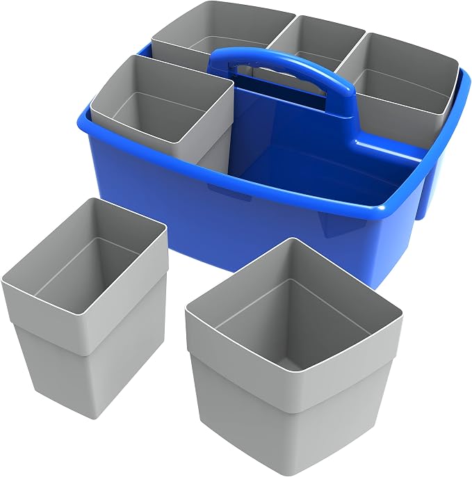 Storex Large Classroom Caddy with Cups, 13 x 11 x 6.575 Inches, Blue, Case of 2 (00985U02C) - Image 5
