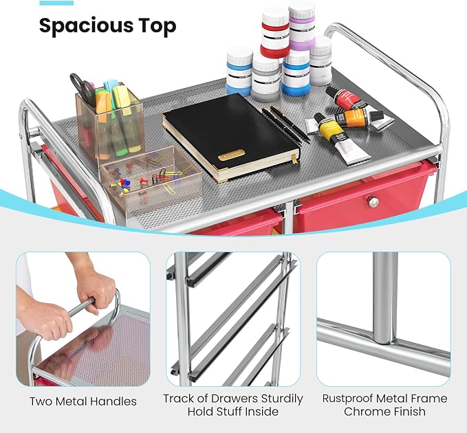 Giantex 10 Drawers Rolling Cart, Classroom Organizers, Storage Cart with Wheels, for Teacher Office Home School Supplies Tool Craft Art Paper - Image 7