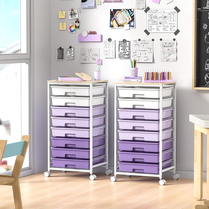 SYKIARIOL Rolling Cart with Drawers,8 Drawers Storage Cart,Purple | Craft Organizers and Storage with Wooden Tabletop for Living Room,Classroom,Bedroom,Bathroom,Dorm,Office - Image 8