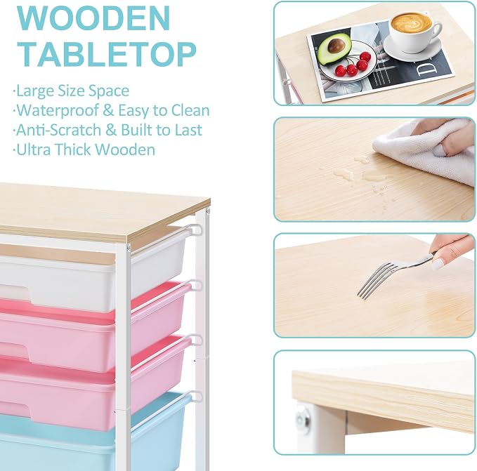 SYKIARIOL Utility Cart with 5 Drawers with Wooden Top, Rainbow | 5-Tiers Storage Cart with Drawers with Lockable Wheels for Craft Organizers and Storage,Home Office,Classroom,Dorm ,Playroom - Image 4