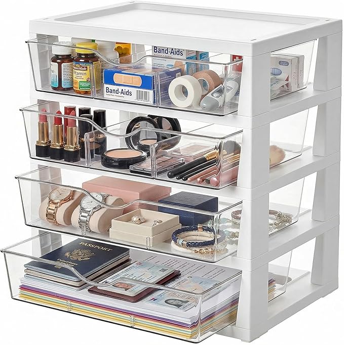 novelinks Drawer Organizer, 4-Tier Paper Organizer Drawers with Dividers | Plastic Desk Organizers and Accessories with Drawers, Under Desk Drawer, File Organizer for Desk, Office Supply Organizer by novelinks
