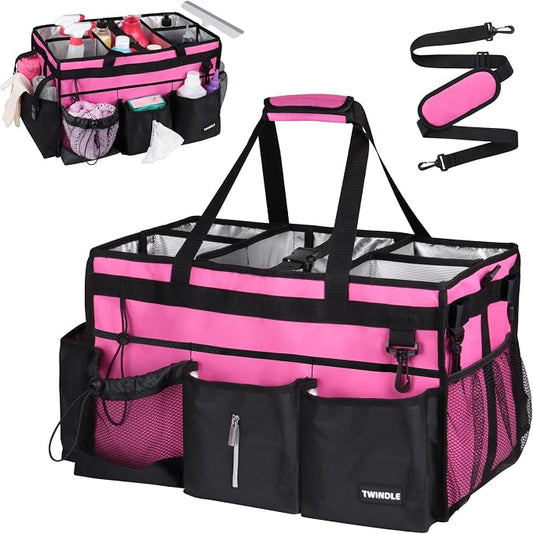 Large Cleaning Caddy Bag With Detachable Divider,Caddy Organizer With Handle,Cleaning Supply Storage With Adjustable Shoulder Strap & Waist Belt For Cleaners,Cleaning Housekeepers by TWINDLE
