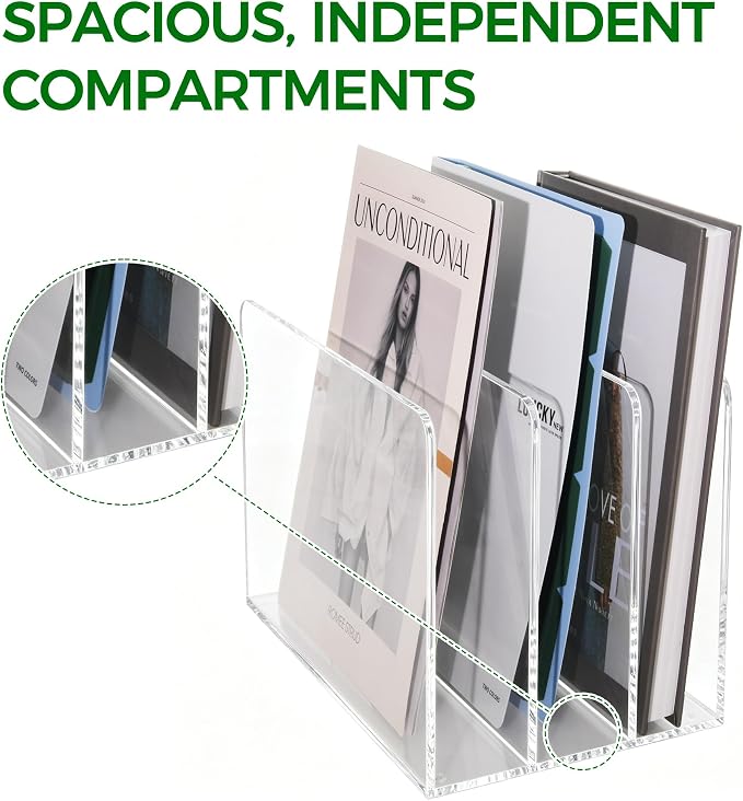 Acrylic Magazine File Holder, 3-Section A4 Desk Organizer | Fits A4 documents, 11.22"W x 7.68"H x 6.69"D, ideal for letters, folders & notebooks, 5mm thick premium clear acrylic - Image 4