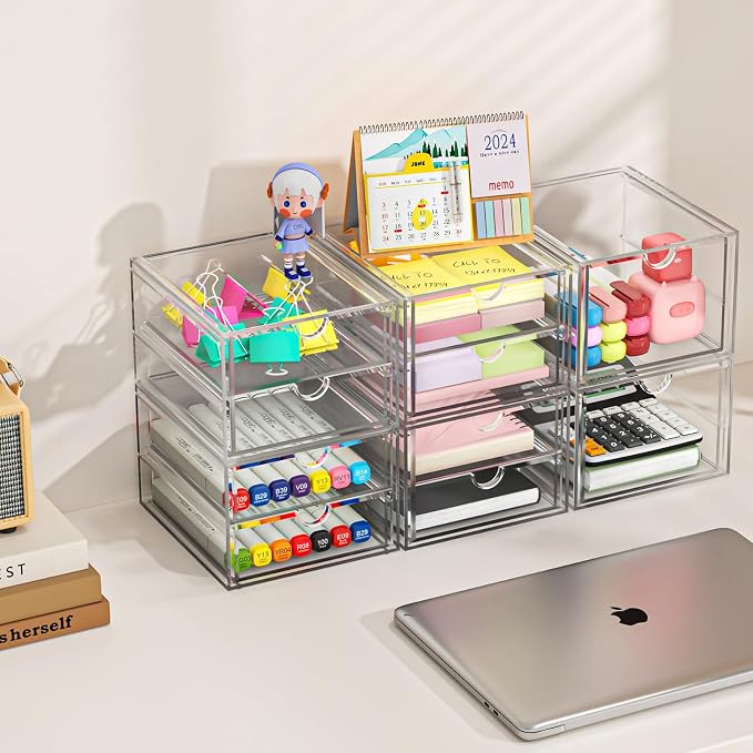4-Pack 4-Drawer Acrylic Storage Organizer for Desk, Crafts,Vanity | Smooth-glide drawers, clear body, dustproof, wipe clean, for paintbrushes, beads, sequins, googly eyes, embroidery floss - Image 6