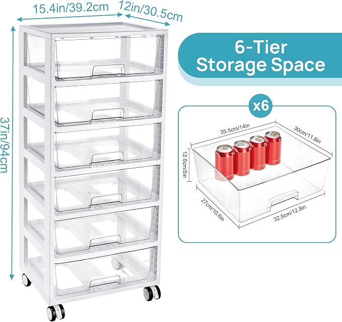 Vtopmart Rolling Drawer Cart, 6 Tier, Clear, Deep Drawers | Clear Deep Drawers, Visible Storage, Large-Capacity Organization, Crafts, Art, Toys, Bathroom, Classroom & Office Supplies - Image 2