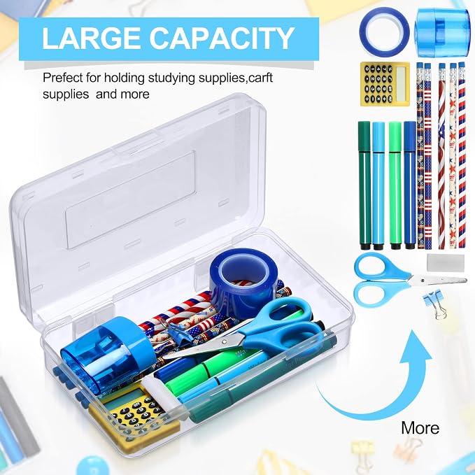 Fainne 24 Pack Pencil Boxes for School Clear Plastic Pencil Case Large Plastic Crayon Box Bulk Stackable Classroom Stationery Organizer School Supplies(Transparent) - Image 4