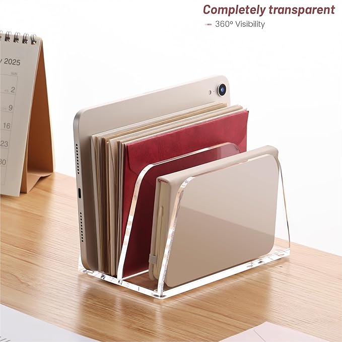 YUXUN Acrylic Mail Organizer,2 Sections Vertical Desk Organizer,Clear Envelope Holder Bill Organizer Letter Sorter for Mail,Envelope,Bill,Notebook,Post-it Note for Home,Office,Classroom - Image 6
