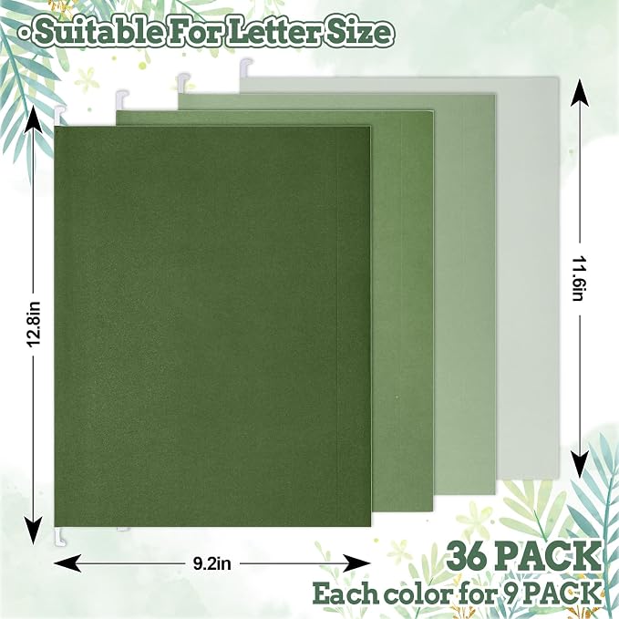 Whaline 36 Pack Sage Green Hanging File Folders Letter Size 4 Colors Green File Pockets with Tab for Home Office Classroom Supplies, 9.2 x 12.8 Inch - Image 2