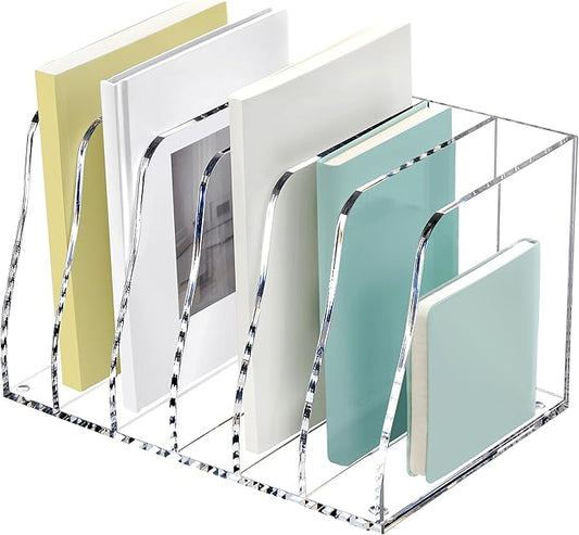 SANRUI Acrylic Magazine File Holder, 6 Vertical Compartments Desk Document Sorter Organizer, Clear Folder Rack Binder Bookstore Workspace Sorters for Office Accessories Organization Storage by SANRUI