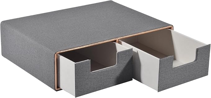 Pu Leather Stackable Desk Drawer Organizer,2-Drawers Desk Caddy for Office Bathroom Bedside Table Dressing Table,Grey by XNONE