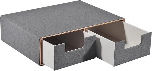 Pu Leather Stackable Desk Drawer Organizer,2-Drawers Desk Caddy for Office Bathroom Bedside Table Dressing Table,Grey by XNONE