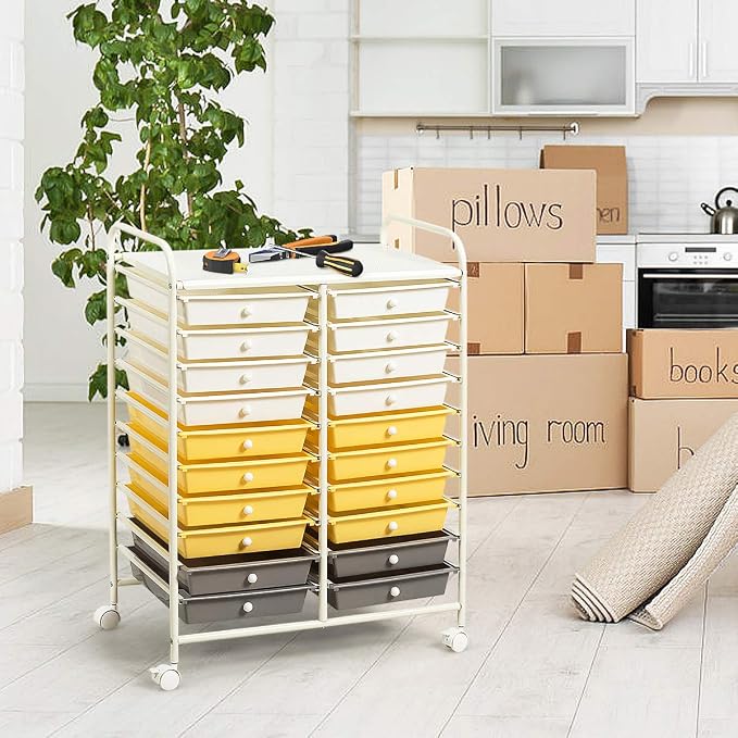 Giantex 20 Drawer Rolling Storage Cart Tools Scrapbook Paper Office School Organizer (25 x 15 x 35 Inch, Yellow) - Image 8