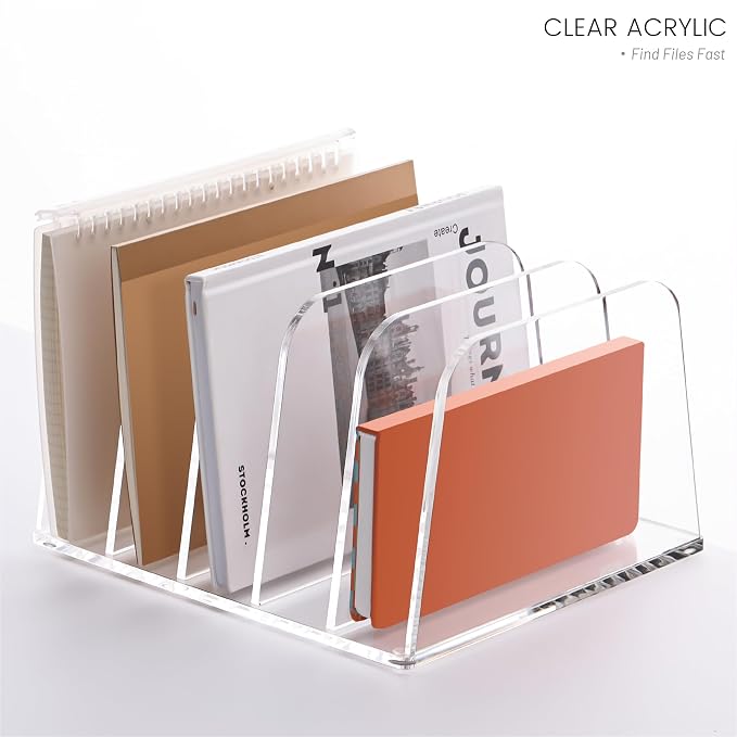 YUXUN Desk File Organizer,5-Section Vertical Clear Acrylic Desk Organizer File Holder Mail Sorter Office Organization for Office Home &Classroom（B5） - Image 7