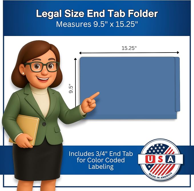 Blue File Folders, Doctor Stuff, Legal Size Reinforced End Tab Folder with 2" Bonded Fastener on Inside Front and Back, 14 pt Stock, Box of 50 - Image 2