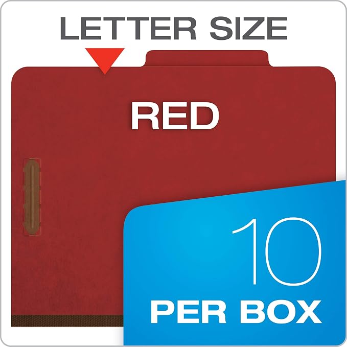 Pendaflex Recycled Classification File Folders, 1 Divider, 2" Embedded Fasteners, 2/5 Tab Cut, Letter Size, Red, Box of 10 (23775R) - Image 7