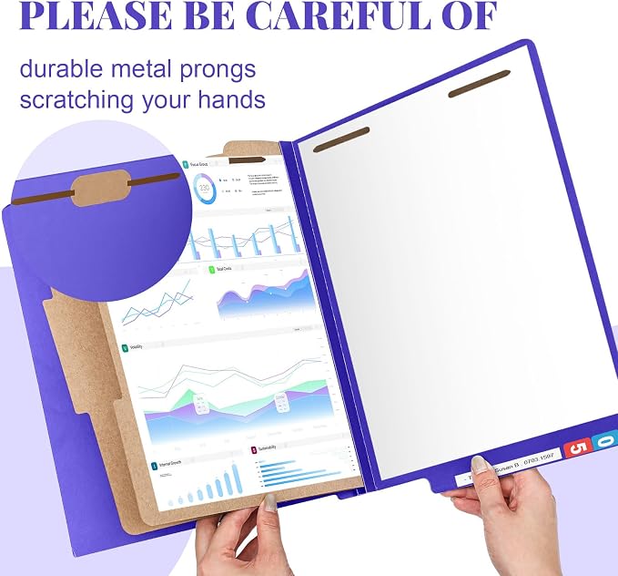 Skyygemm 24 Pack Classification Folders, Letter Size,2 Dividers,Purple | Pressboard File Folders, 2 Prong Fasteners, 2" Expanding, Manila, End Tab, for Office School Legal Records Medical - Image 5