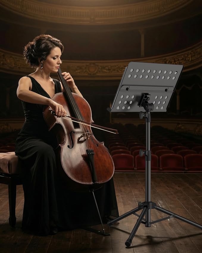 Vekkia Metal Professional Portable Perforated Sheet Music Stand | Folding Adjustable Holder/with Carrying Bag/Sturdy for Instrumental Performance, Band & Travel - Image 6