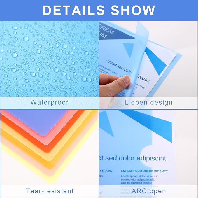 Fainne 200 Pcs Plastic Document Folders Clear File Folders Plastic Pockets Sleeves Letter Size 8.7 x 12.2 Inches A4 Assorted Colors for Office Supplies (Fresh Color) - Image 2