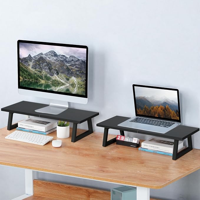 TEAMIX 24 inch Monitor Riser for Desk, Wood & Steel Computer/TV Stand Black | Laptop, PC, Printer Stand Riser, Holds 150lbs, Desktop Organizer, Keyboard Storage, for Office, Home, Gaming, Craft Space - Image 2