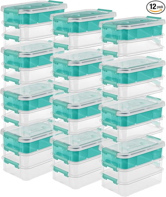 Sterilite 12 Pack Plastic Storage Box Container, 3 Layer, Stack and Carry, Clear/Blue by Sterilite