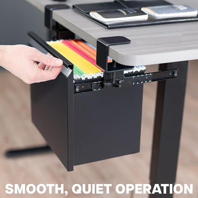 VIVO Black Clamp-on Under Desk Filing Cabinet, MOUNT-FCD1C-B | Metal Office Storage Drawer, Holds 22 lbs, for 8.5 x 11 inch Letter-Size Folders - Image 5