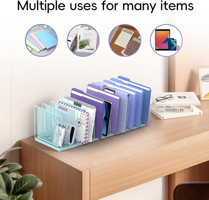File Organizer for Desk, 11-Section Vertical File Sorter, Paper Holder Organizer Standing Metal File Folder for Office Home Classroom, Blue - Image 4