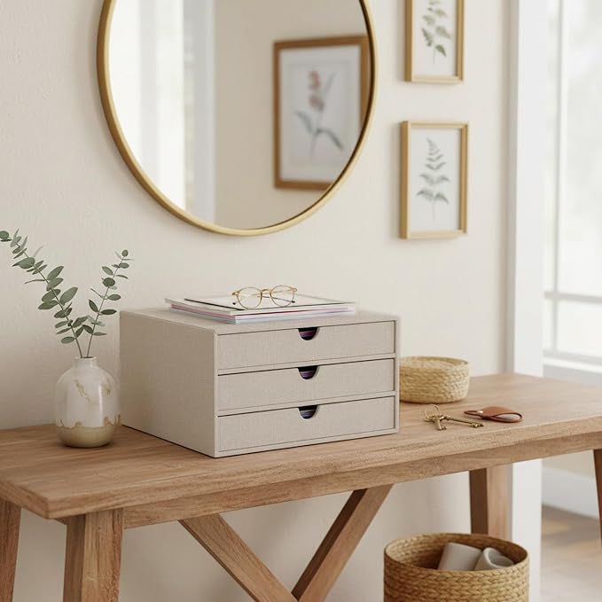 UnionBasic Document Organizer, 3-Drawer File Cabinet Document Storage Box, Office Desktop Filing Organizer, Beige - Image 6