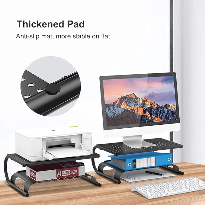suptek Double-Deck Desk Monitor Stand Riser for Computer,Laptop,Printer, Notebook and All Flat Screen Display with Vented Metal Platform and 4 Inches Height Underneath Storage (MST002) - Image 6