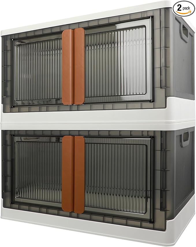 Storage Bins, Cabinet with Lids, Extra Large Useful Box, 19 Gallons (72L) Capacity (Each One), 2 Packs, Collapsible, Transparent, Home Organizer by AssHMKITOfficial