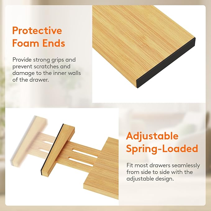 Lifewit 4" High 5 Pack Bamboo Drawer Dividers 31-40cm/12-16 Adjustable Wooden Drawer Organizer for Clothes/Utensils, Expandable Drawer Separator for Dresser/Kitchen/Bedroom/Office Organization - Image 5