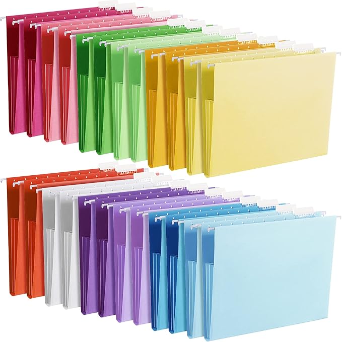 Yaomiao 24 Pack Hanging File Folders, 3 Pleats,Bright Color | Letter Size File Cabinet Folders, with 1/5-cut Adjustable Tabs, Expandable Document Cabinet, Home Desk Office Organization by Yaomiao